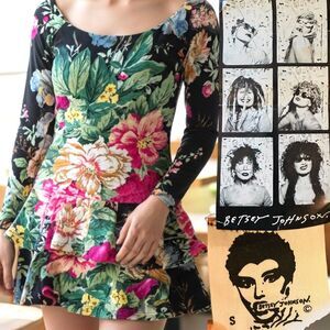 1980s Betsey Johnson Punk Label Dress with Tags Black Floral Size S or XS NWT